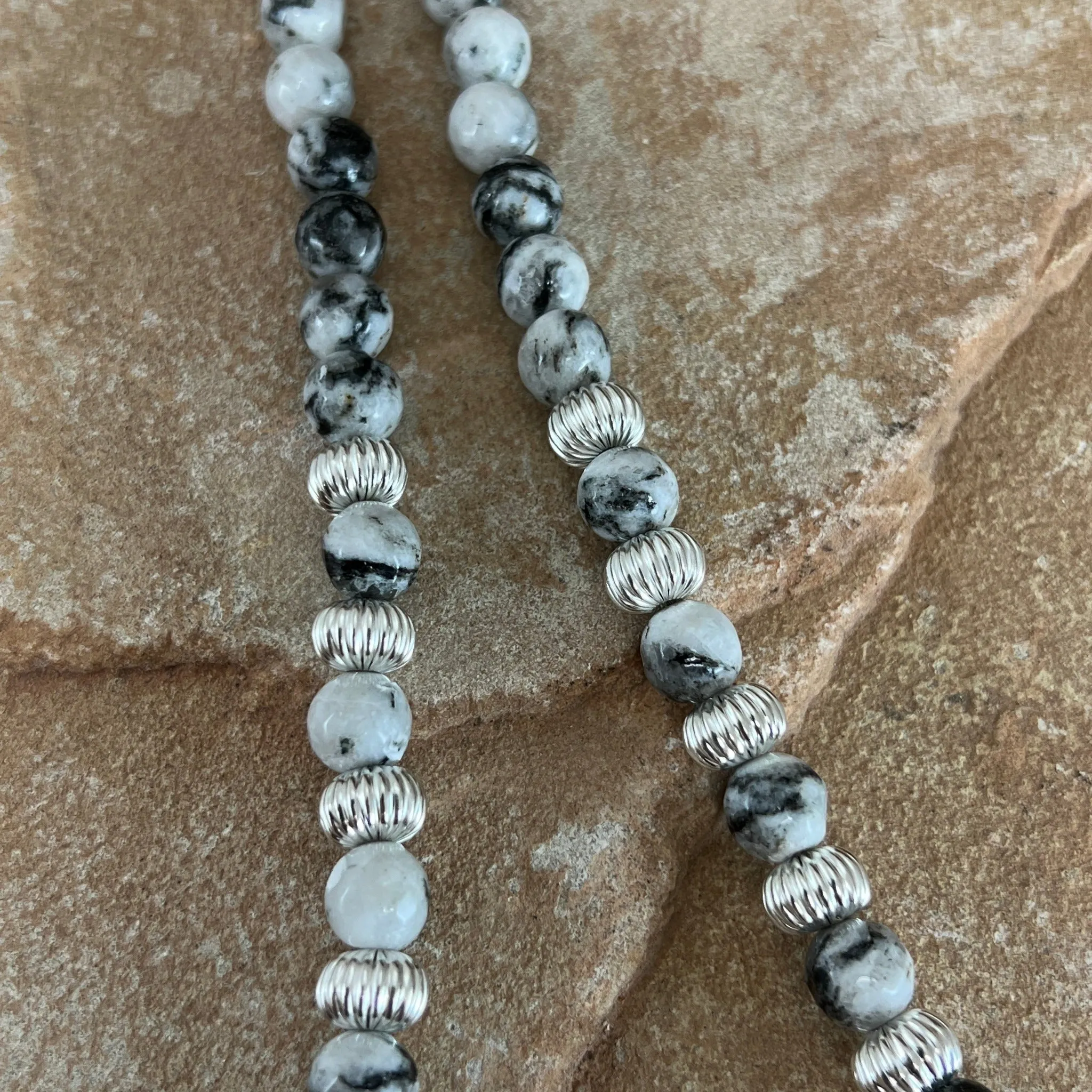 22" Single Strand White Buffalo Sterling Silver Beaded Necklace by Mary Tso