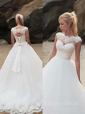 Ball Gown Bateau Court Train Tulle Wedding Dresses With Sash