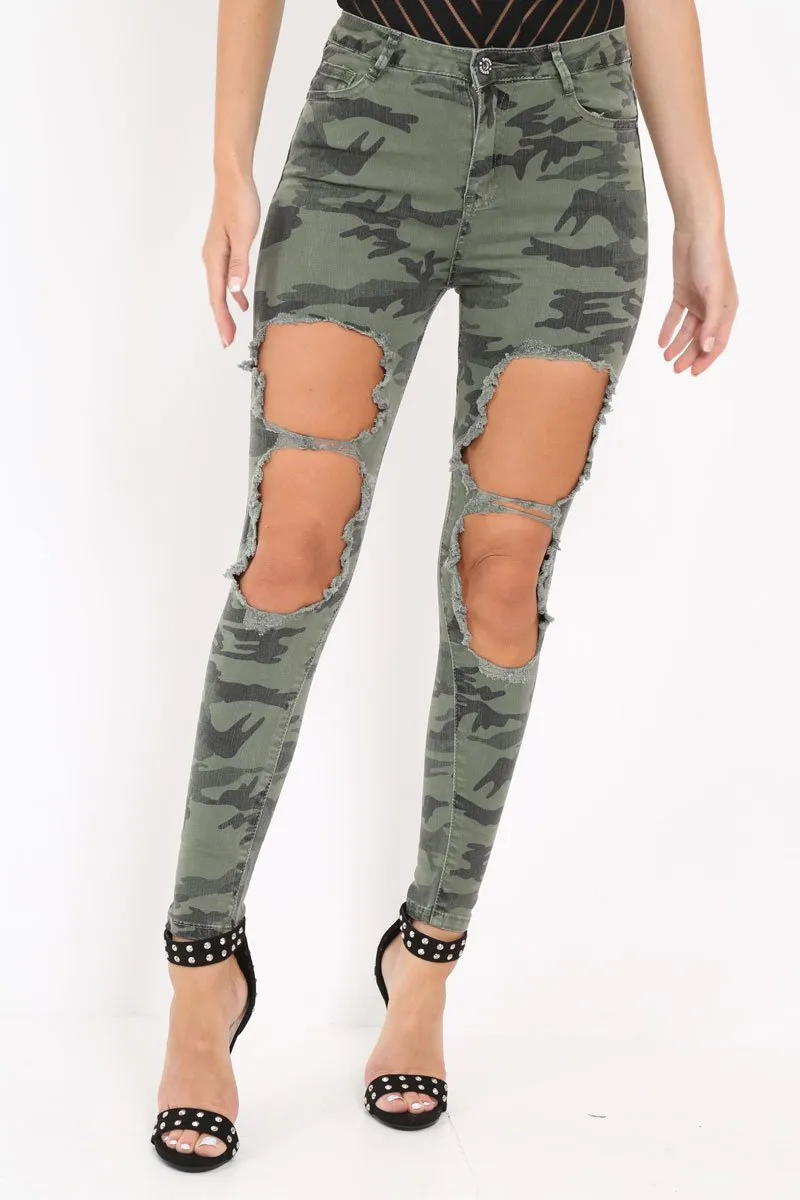 Camo Distressed Skinny Jeans - Rosaura