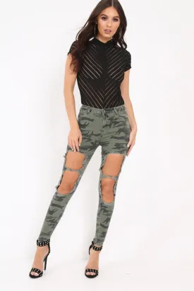 Camo Distressed Skinny Jeans - Rosaura