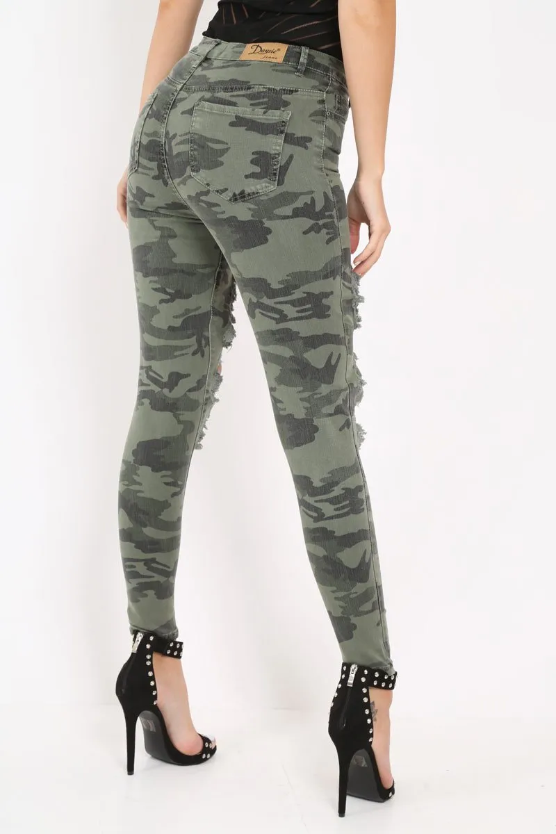 Camo Distressed Skinny Jeans - Rosaura