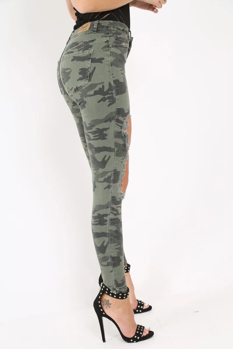 Camo Distressed Skinny Jeans - Rosaura