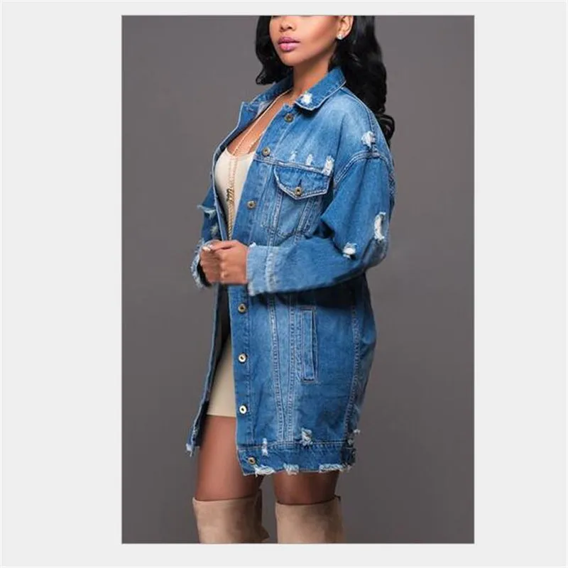 Denim Jackets Women Hole Boyfriend Style Jean Jacket Denim Loose Spring Autumn Denim Jeans Coats