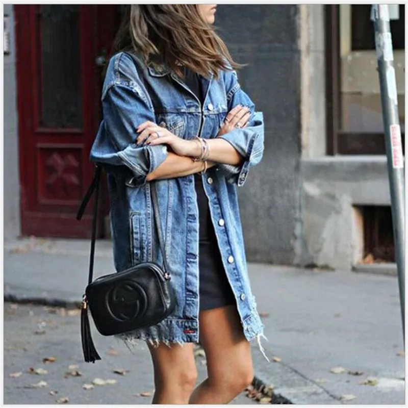 Denim Jackets Women Hole Boyfriend Style Jean Jacket Denim Loose Spring Autumn Denim Jeans Coats