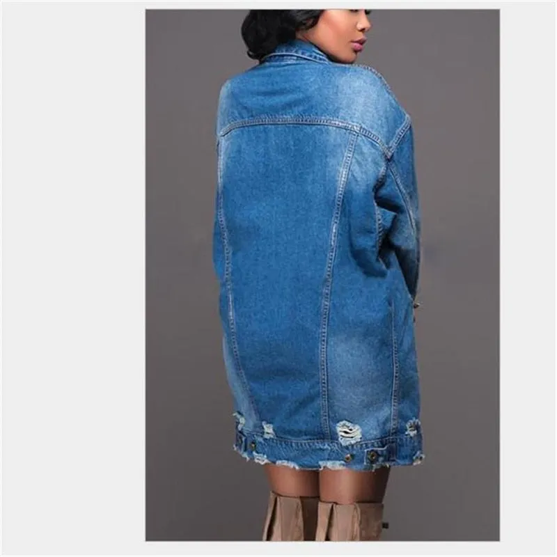 Denim Jackets Women Hole Boyfriend Style Jean Jacket Denim Loose Spring Autumn Denim Jeans Coats