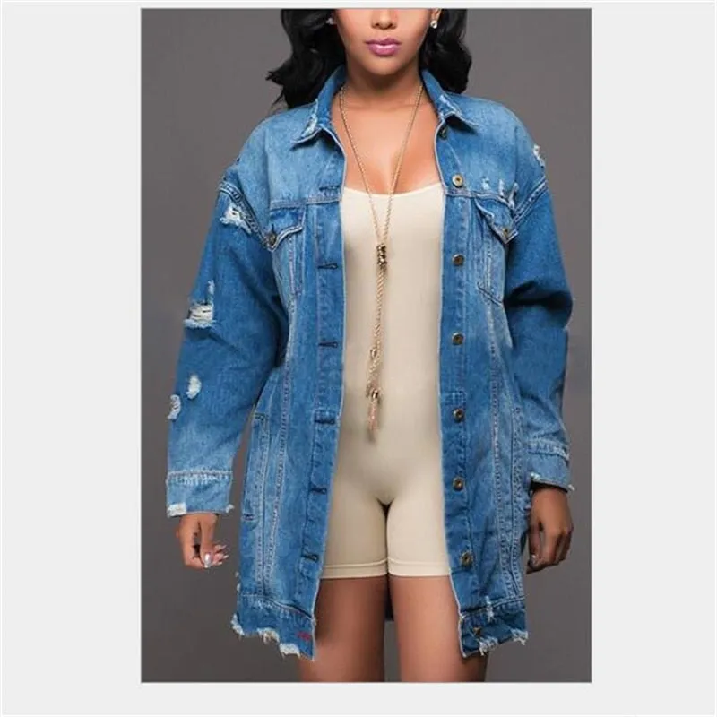 Denim Jackets Women Hole Boyfriend Style Jean Jacket Denim Loose Spring Autumn Denim Jeans Coats