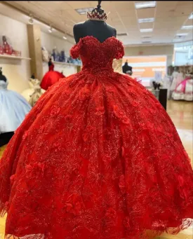 Elegant Red Ball Gown Quinceanera Prom Dress For Sweet 16