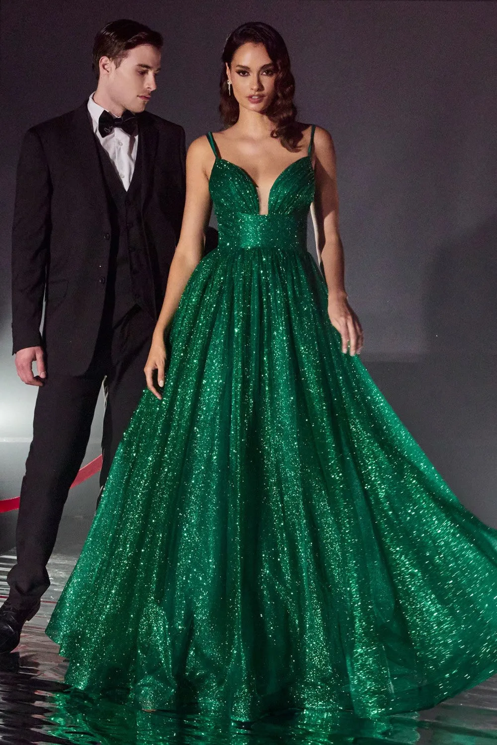 Fearless Layered Glitter Fabric Ballgown 740996ER-Emerald LaDivine CD996 Cinderella Divine CD996