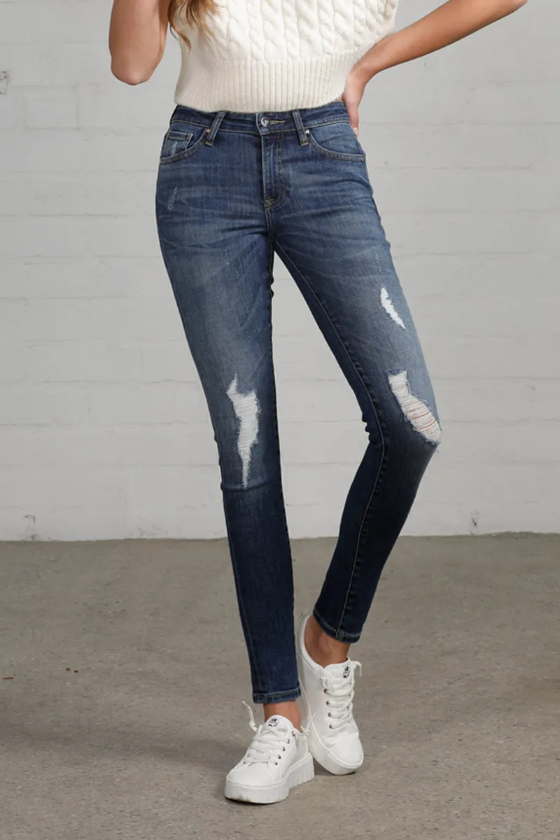 Follow the Trend Distressed Mid Rise Skinny Jeans