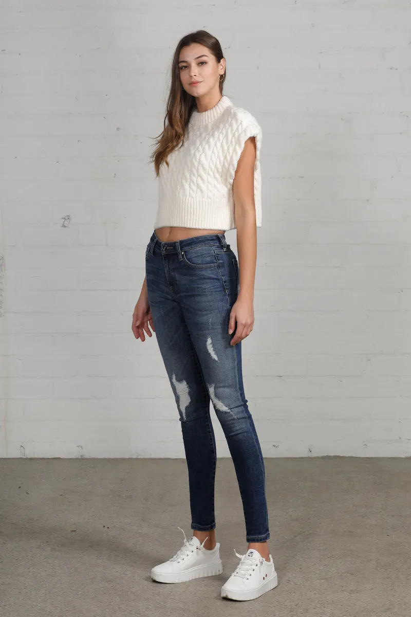 Follow the Trend Distressed Mid Rise Skinny Jeans