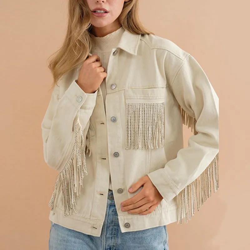 Fringe Detail Dropped Shoulder Denim Jacket