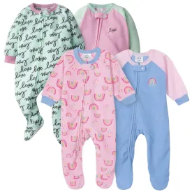 Gerber® 4-Pack Baby Girls Rainbows & Love Fleece Pajamas