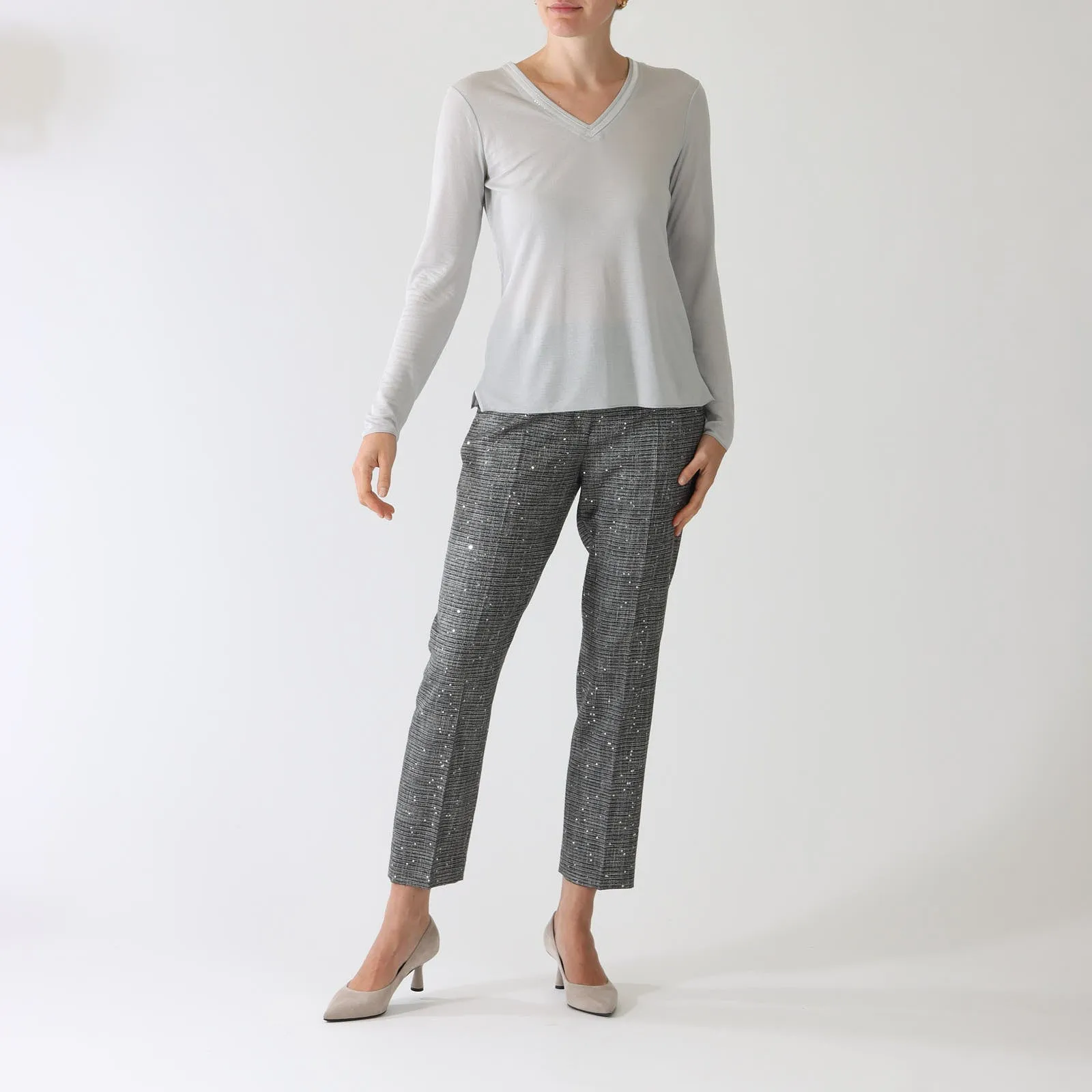 Ghiaccio and Seta Cashmere Blend V-Neck Top