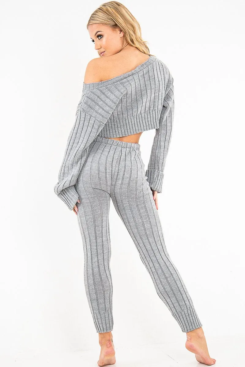 Grey Chunky Knit Loungewear Set - Wynter