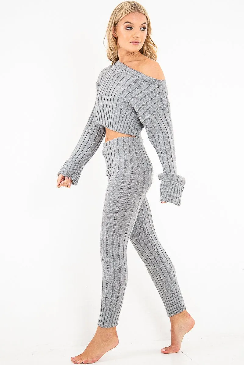 Grey Chunky Knit Loungewear Set - Wynter