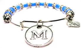 Initial M Circle 9mm Glass Beaded Single Bracelet