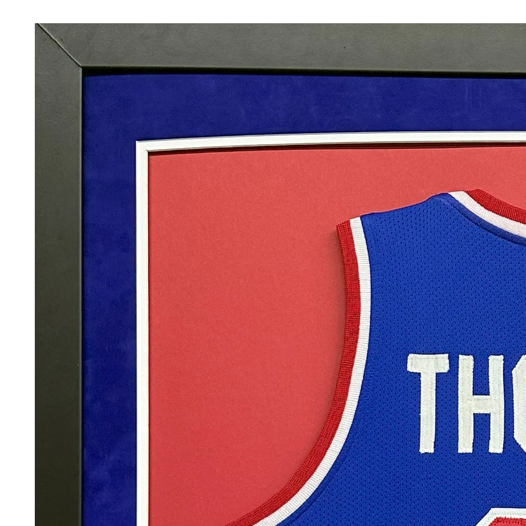 Isiah Thomas Signed Detroit Blue Custom Suede Matte Framed Basketball Jersey