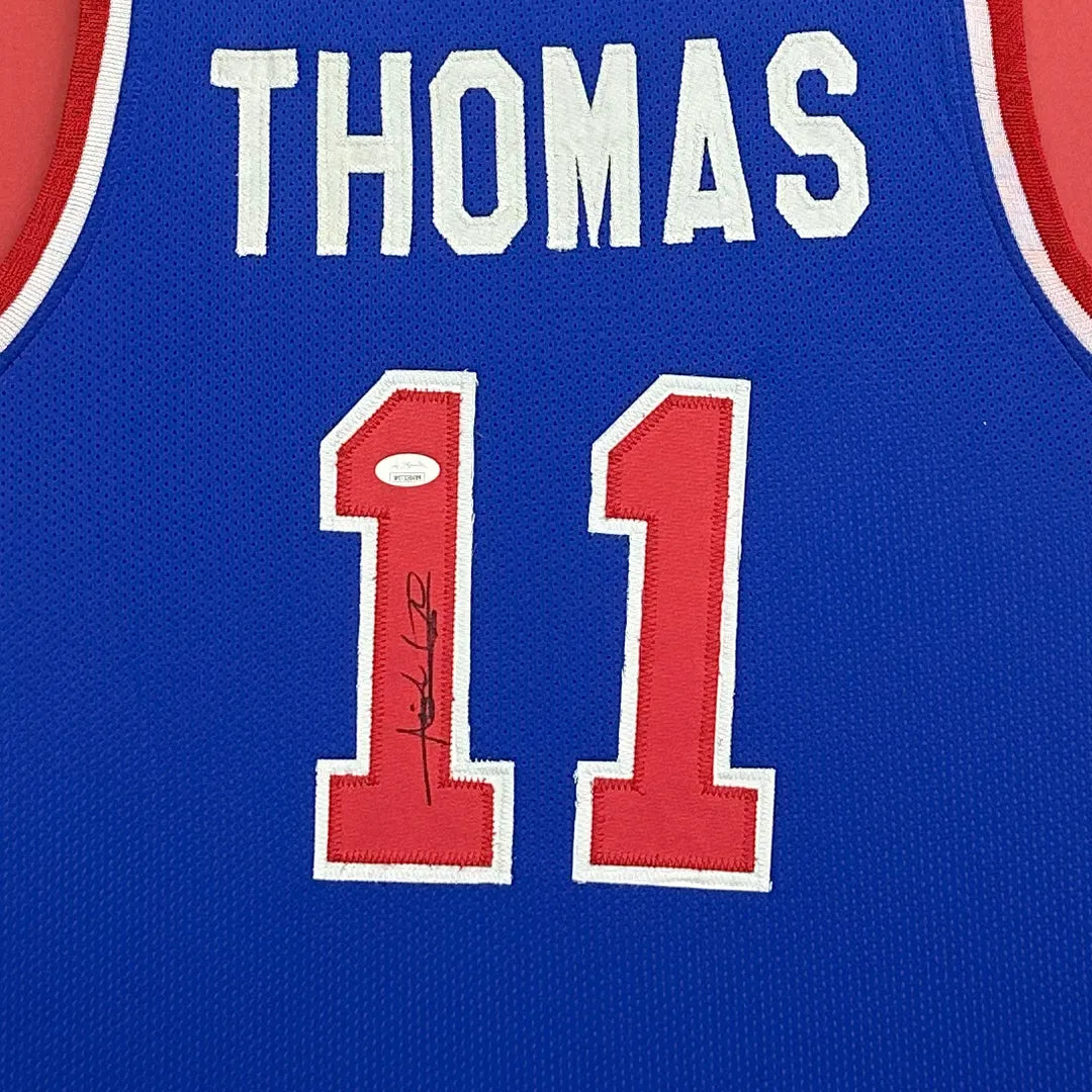 Isiah Thomas Signed Detroit Blue Custom Suede Matte Framed Basketball Jersey