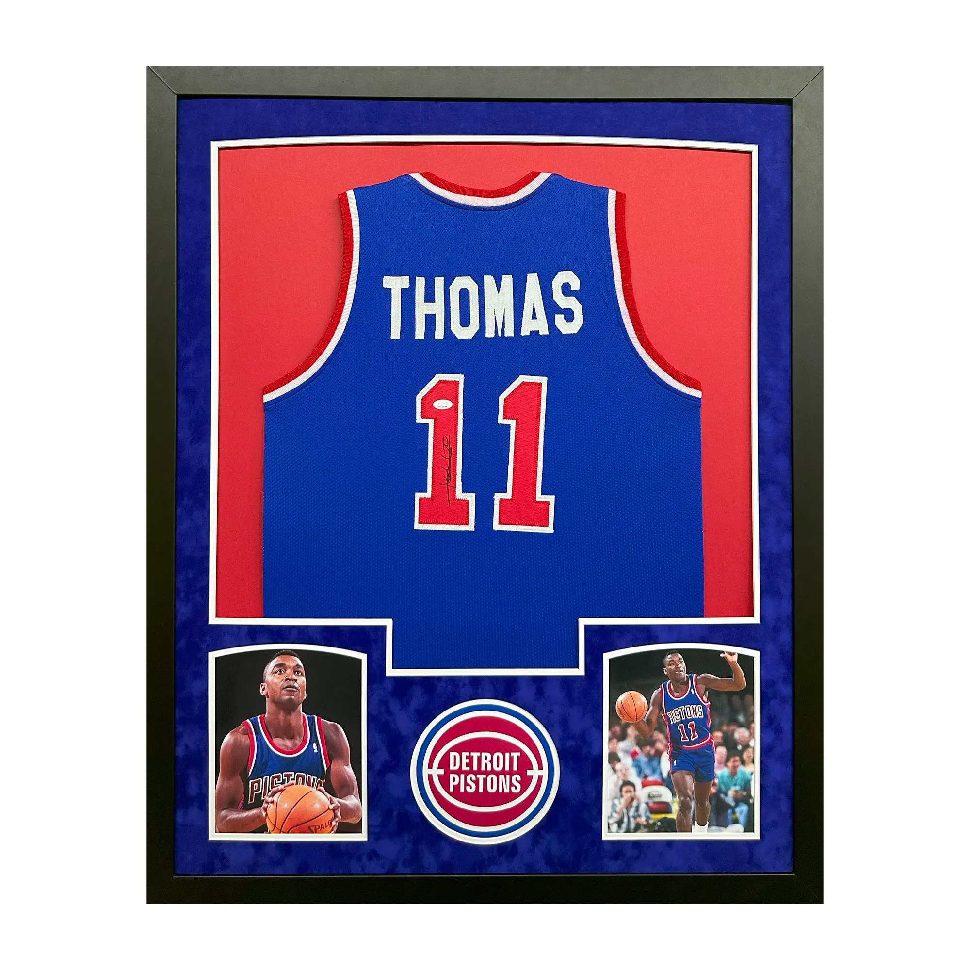 Isiah Thomas Signed Detroit Blue Custom Suede Matte Framed Basketball Jersey