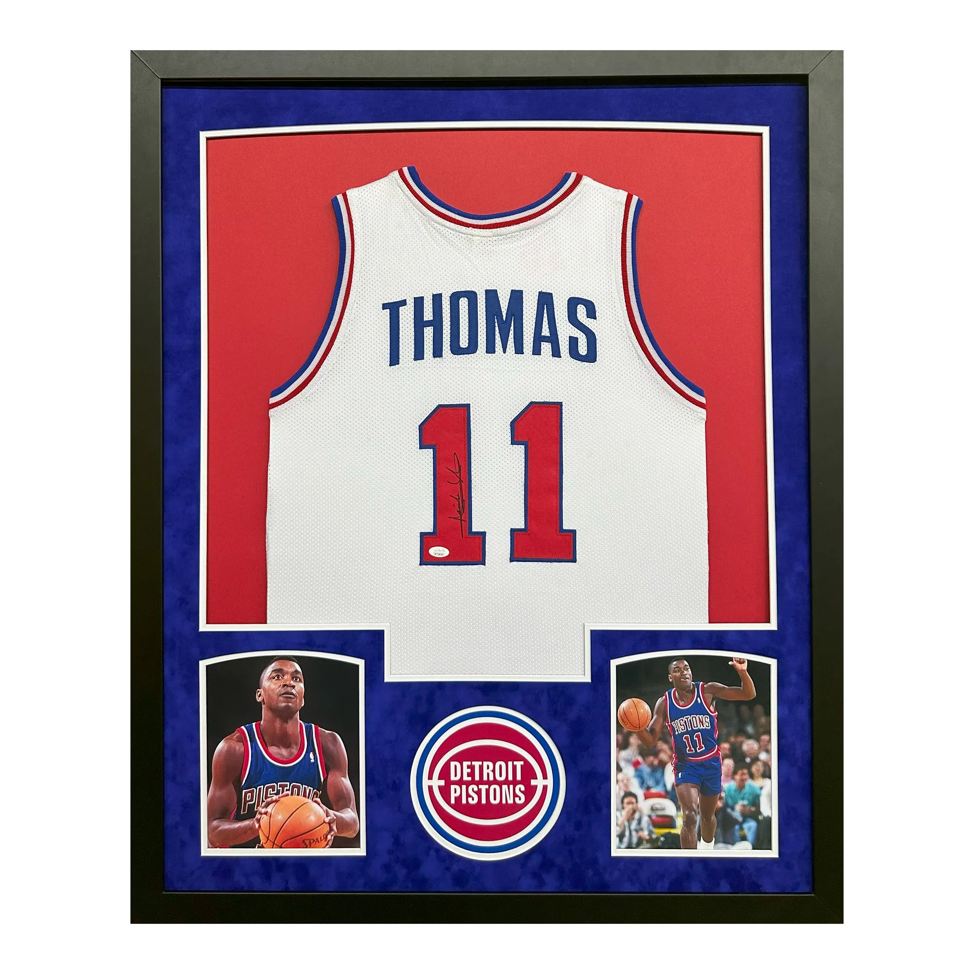 Isiah Thomas Signed Detroit White Custom Suede Matte Framed Basketball Jersey