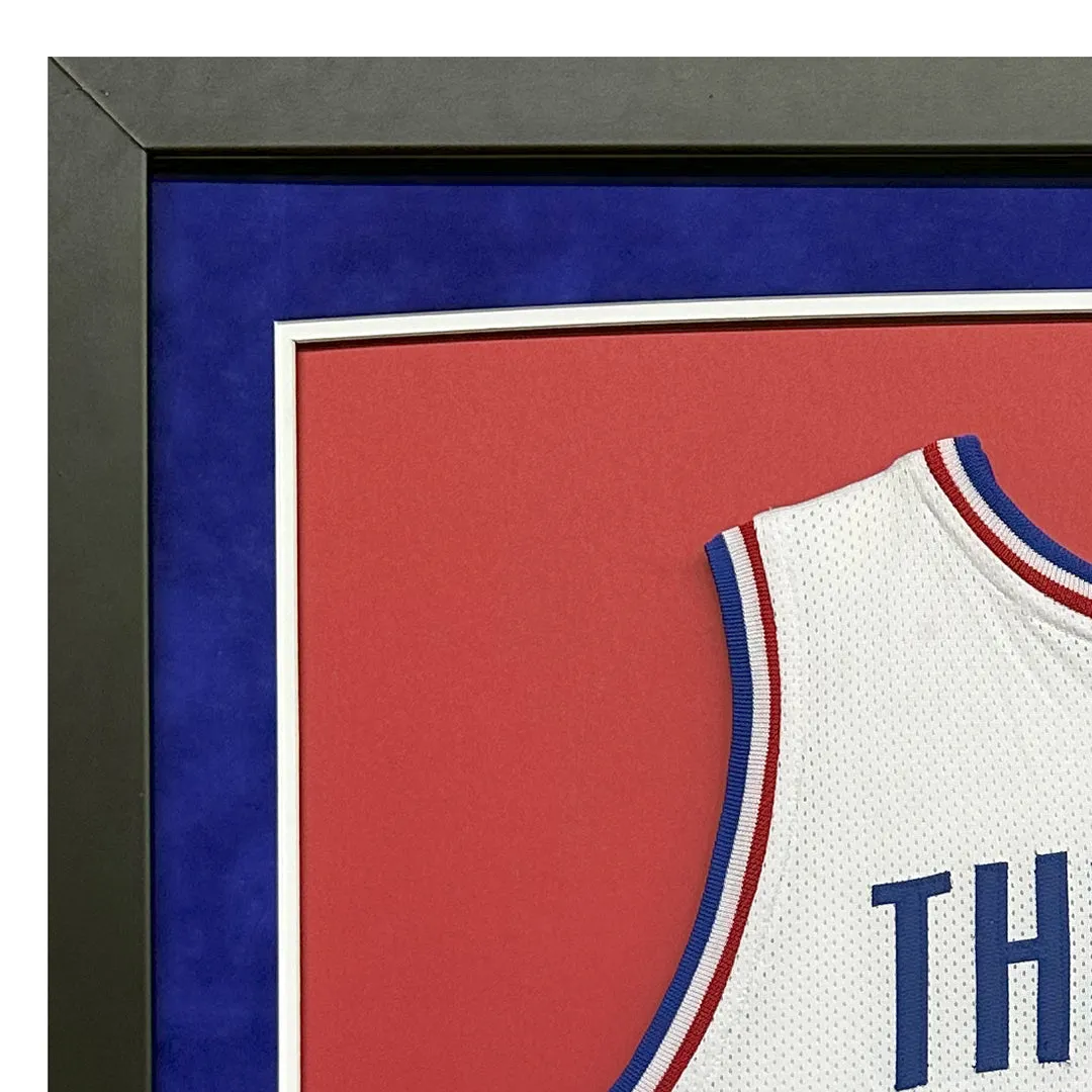 Isiah Thomas Signed Detroit White Custom Suede Matte Framed Basketball Jersey