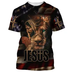 Jesus And The Lion 3d Shirts - Christian T Shirts For Men And Women