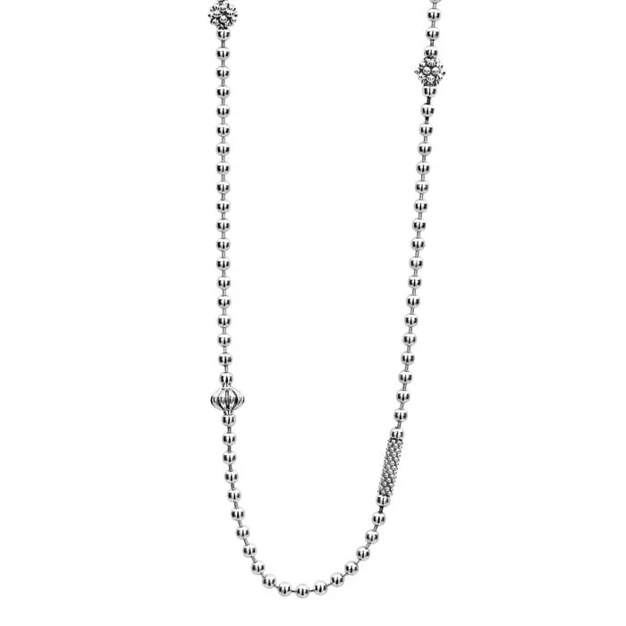 LAGOS 18" Caviar Icon Elements Beaded Chain Necklace in Sterling Silver