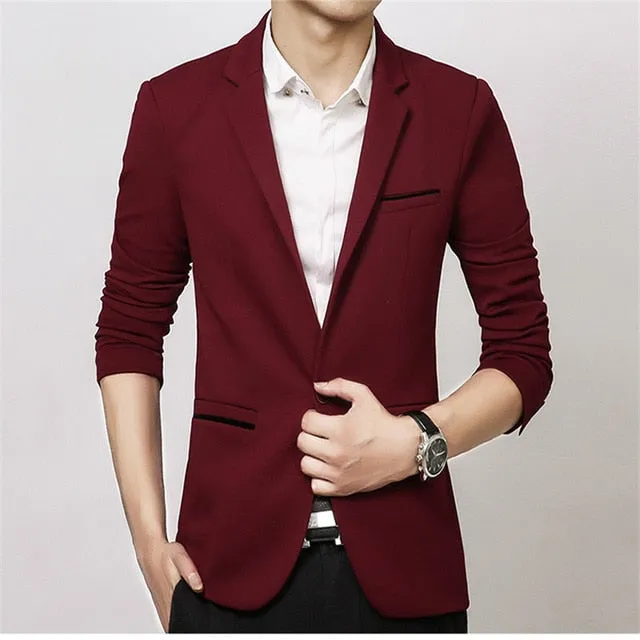 Luxury Men High Quality Cotton Slim Fit Blazers