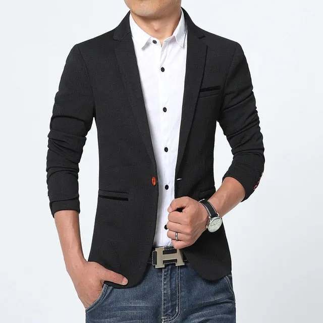 Luxury Men High Quality Cotton Slim Fit Blazers