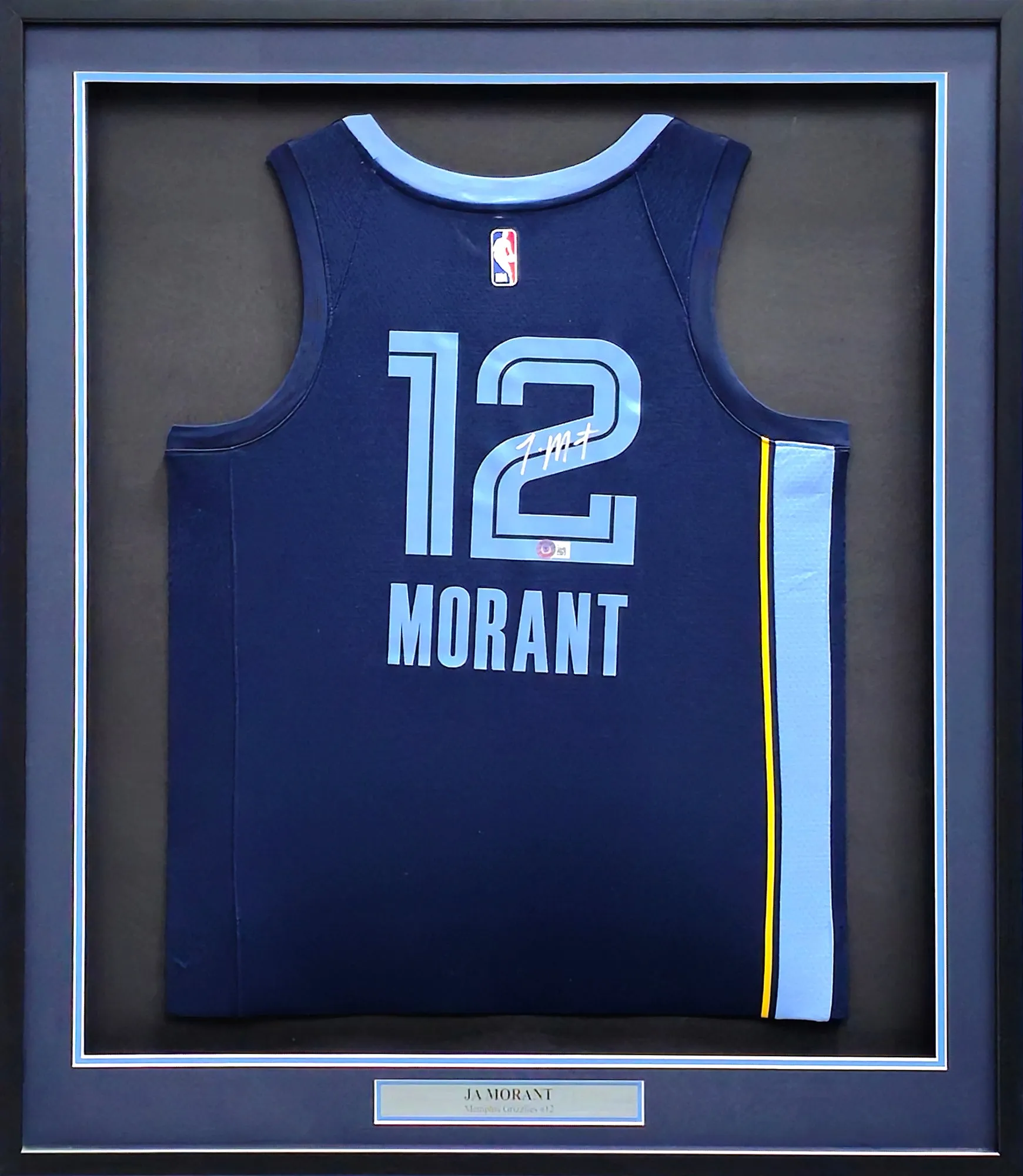 Memphis Grizzlies Ja Morant Autographed Framed Blue Nike Swingman Jersey Beckett BAS QR Stock #212661