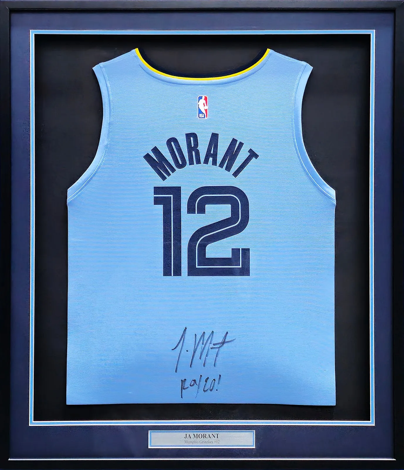 Memphis Grizzlies Ja Morant Autographed Framed Light Blue Fanatics Jersey "ROY 20" Beckett BAS QR Stock #212659