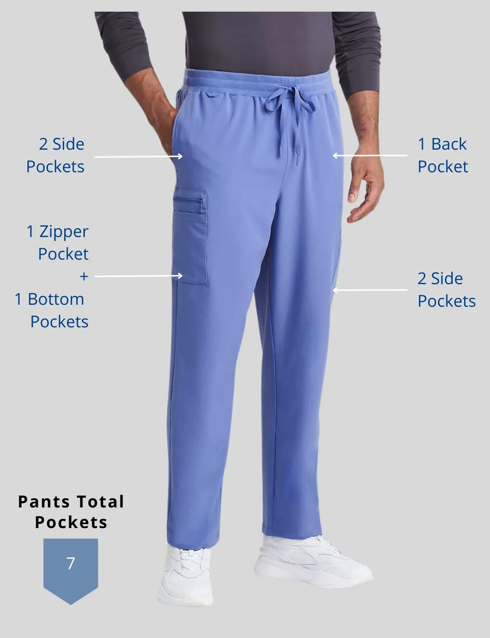 Mens 7-Pocket Straight Leg Scrub Pants - Royal Blue