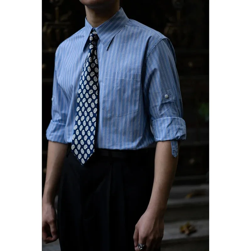 Men's Striped Shirt with Pointed Collar - Business Style