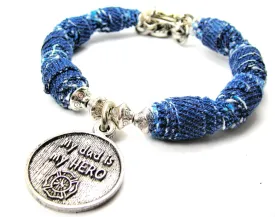 My Dad Is My Hero Firefighter Blue Jean Beaded Toggle Bracelet