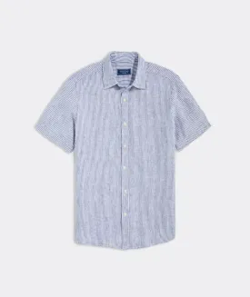 Nautical Navy Linen Short-Sleeve Stripe Shirt