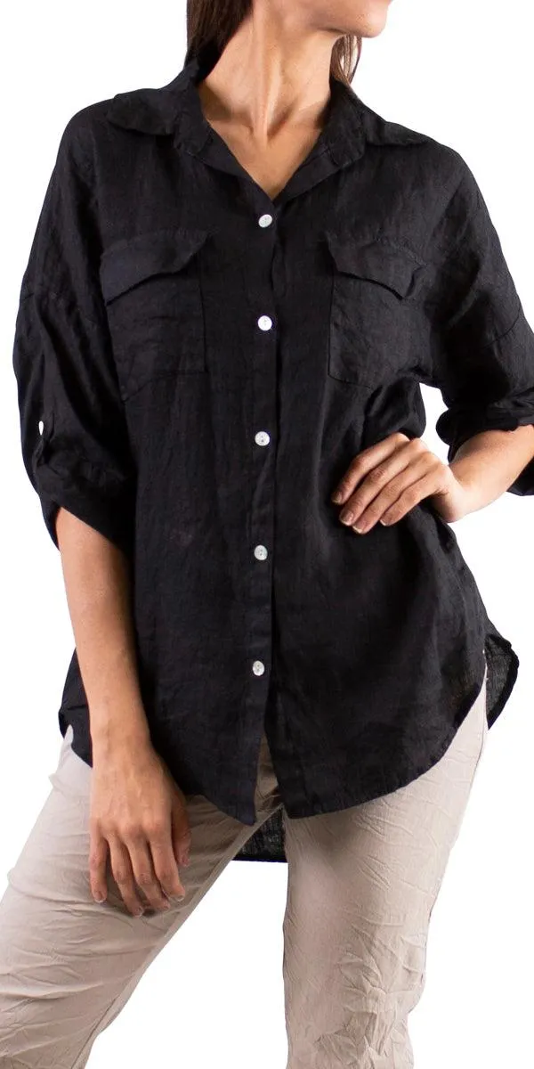 Navi Linen Button Down Top