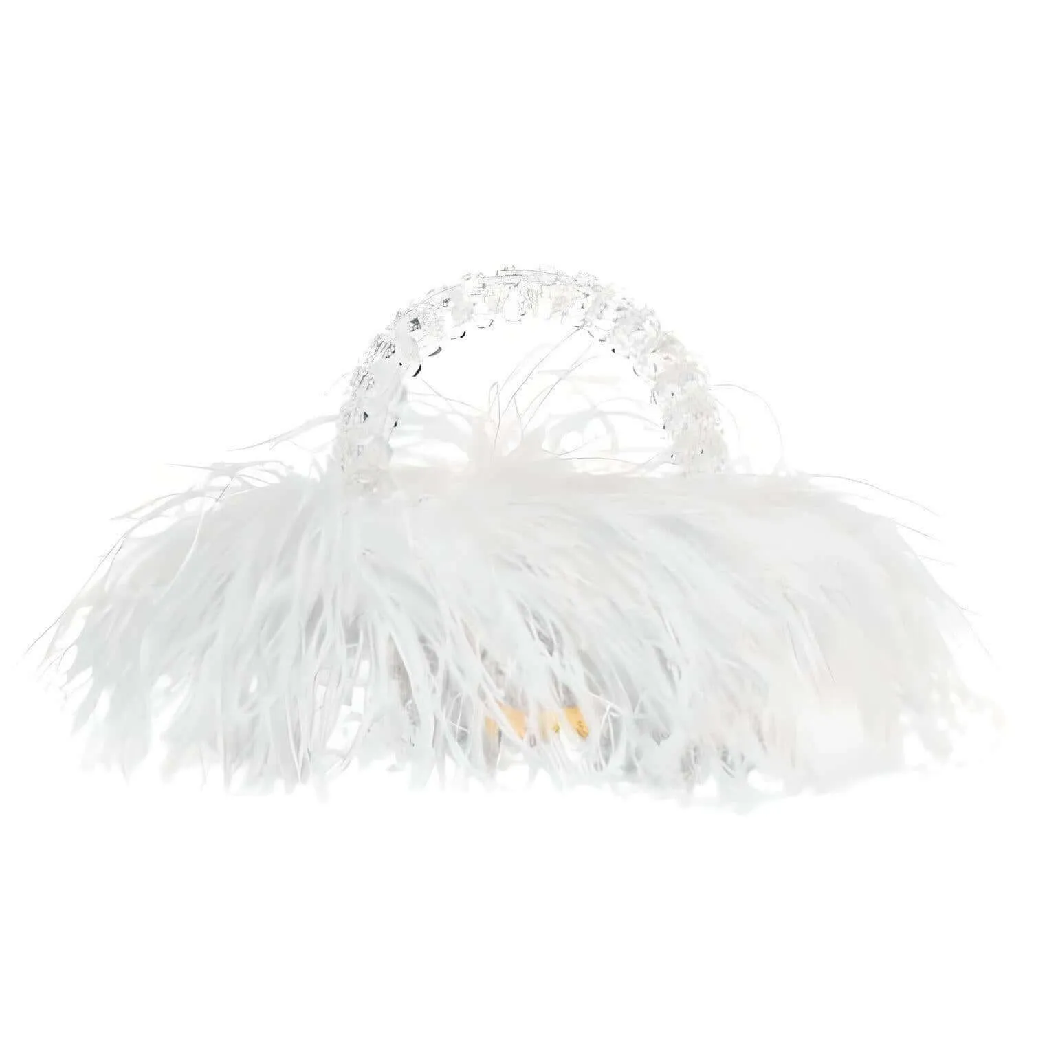 Pearl Beaded Handle Ostrich Feather Handbag