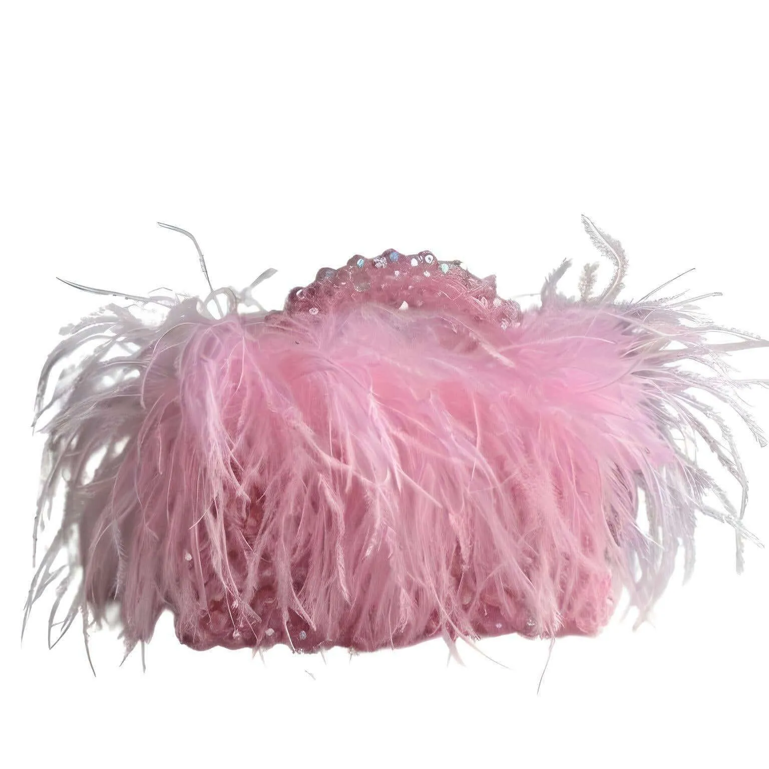 Pearl Beaded Handle Ostrich Feather Handbag