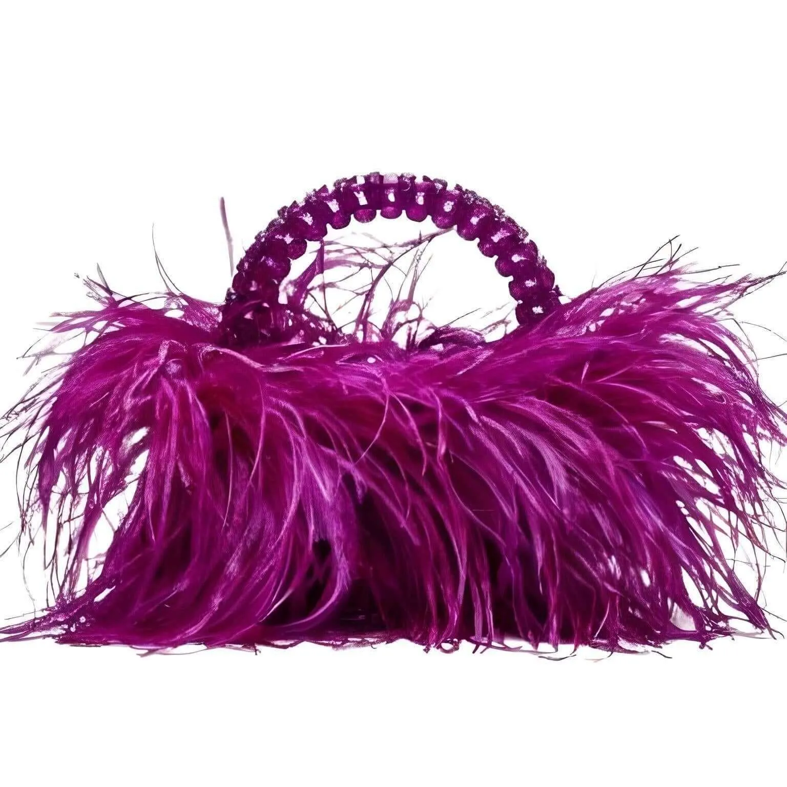 Pearl Beaded Handle Ostrich Feather Handbag