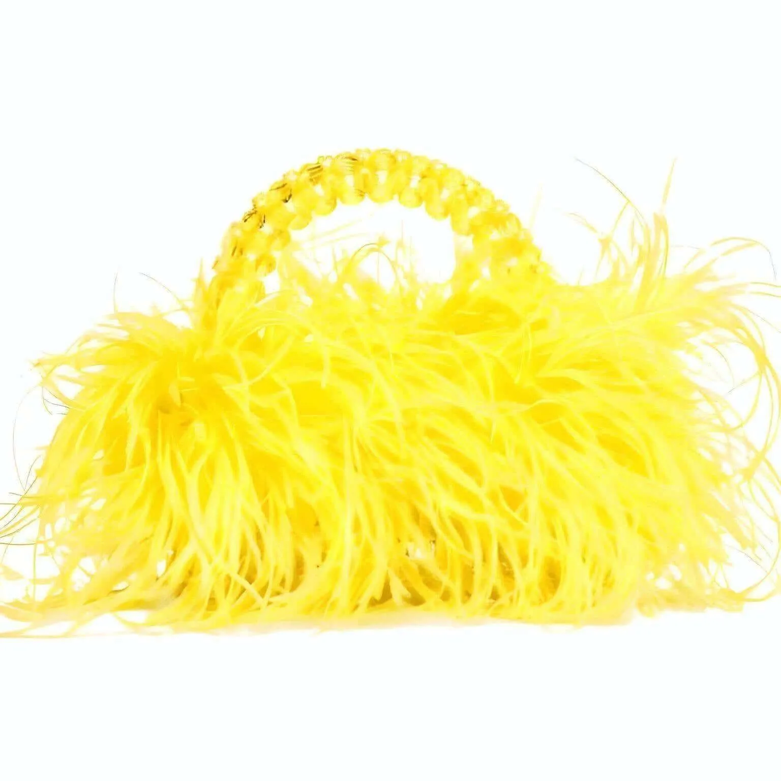 Pearl Beaded Handle Ostrich Feather Handbag