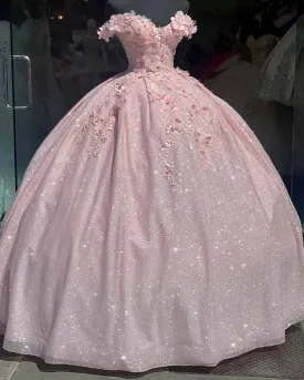 Pink Glitter Sweetheart Prom Dress Ball Gown