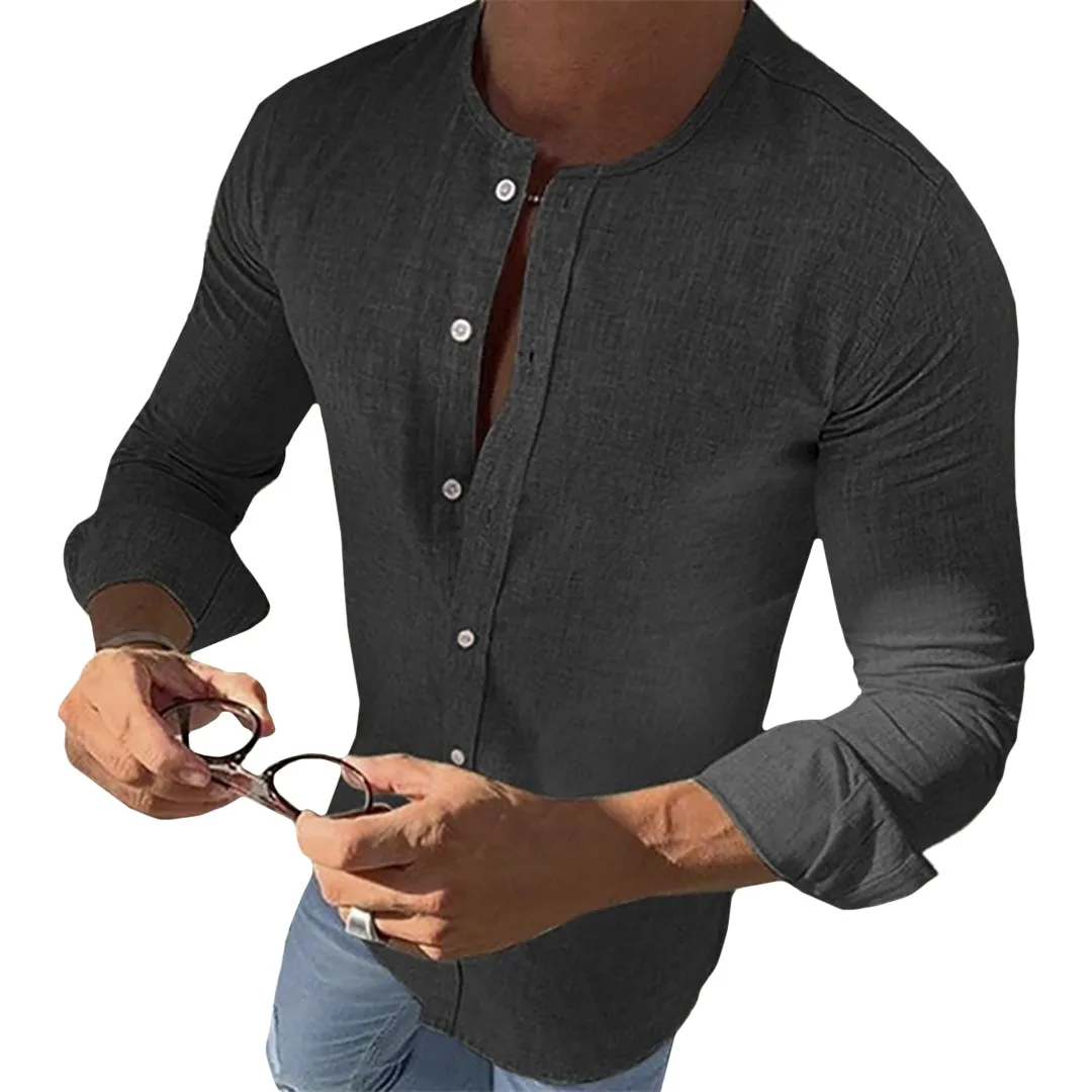 Pologize™ Mandarin Collar Long Sleeve Button Shirt