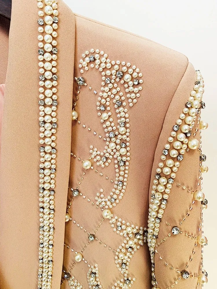 Pre Order:  Intricate Beads Pearls Blazer Dress