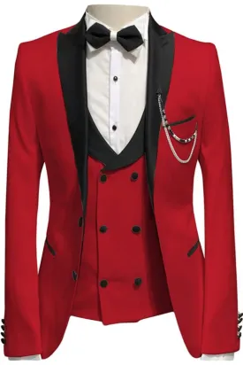 Red Peaked Lapel Three Pieces Custom Prom Suits Bestmen Tuxedo