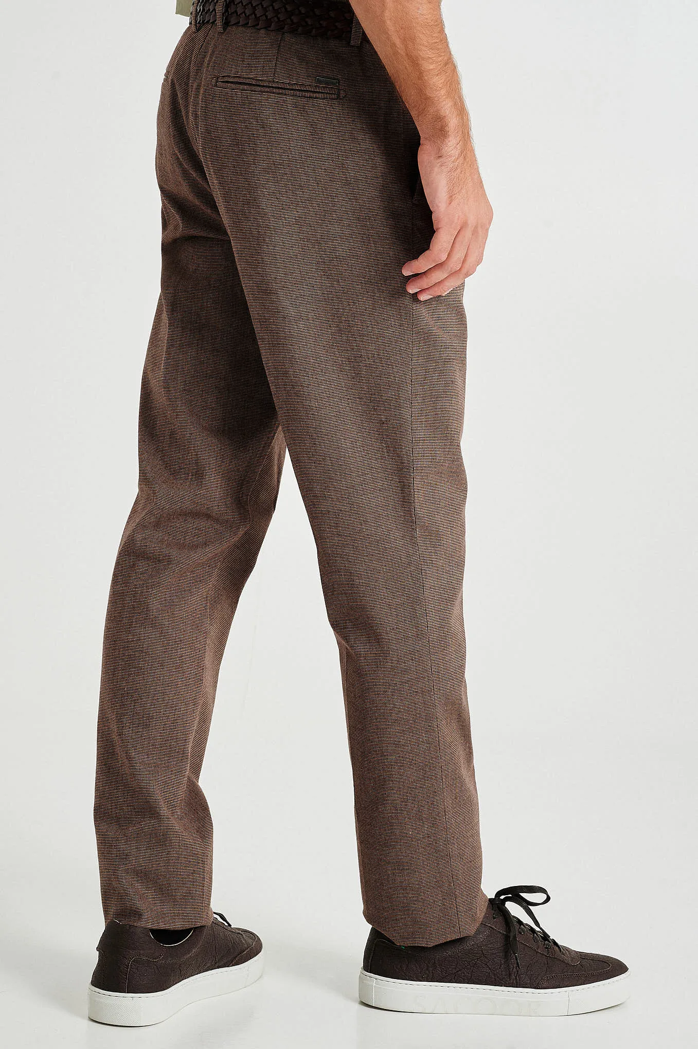 Slim fit windowpane check BCI cotton chino trousers