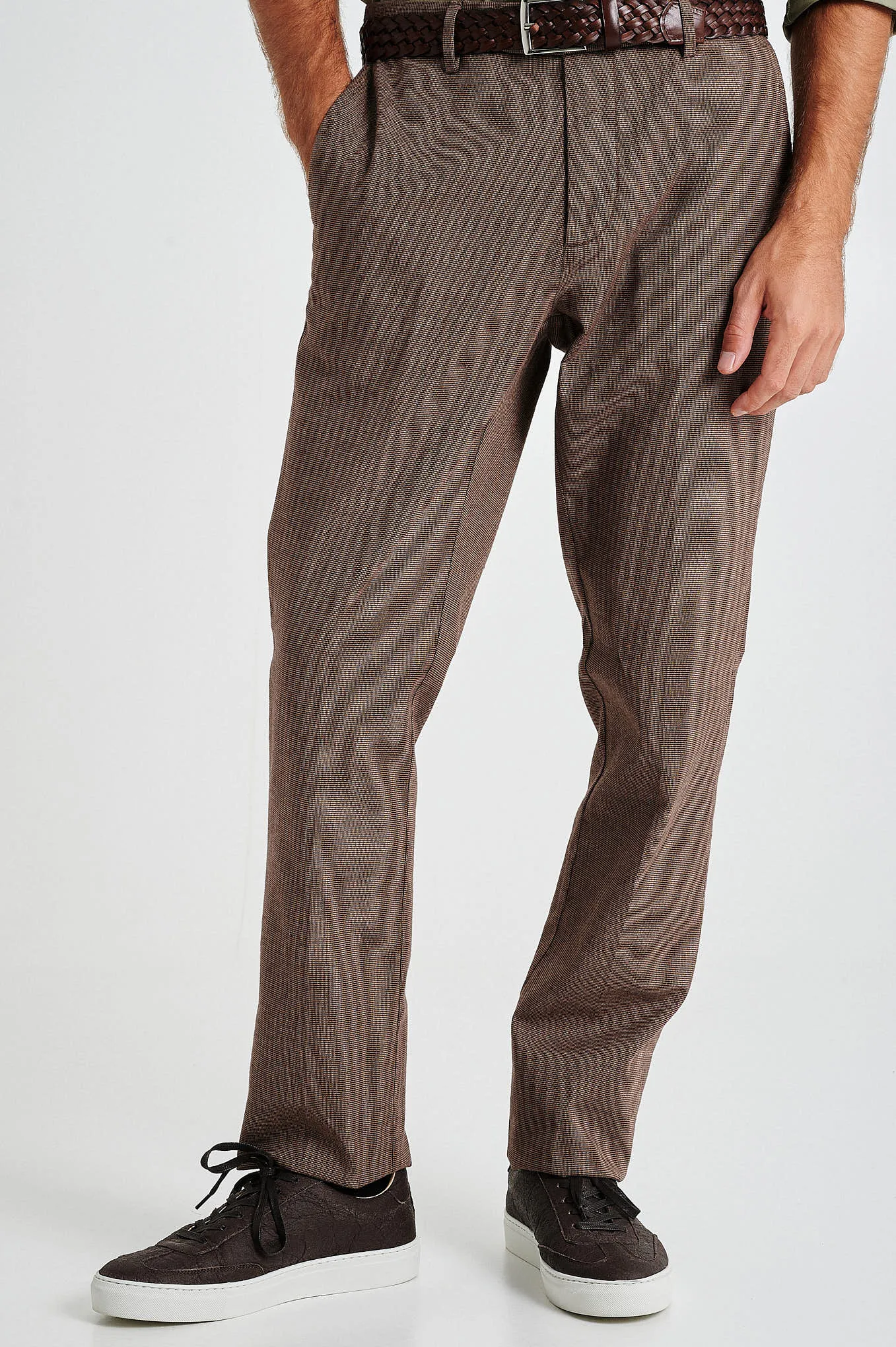 Slim fit windowpane check BCI cotton chino trousers