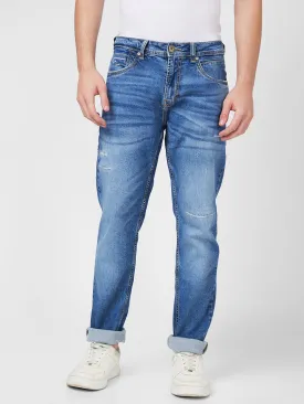 Spykar Low Rise Comfort Fit Straight Length Blue Jeans For Men