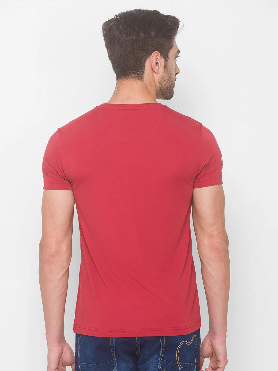 Spykar Men Red Cotton Blend Slim Fit M and arin T-Shirt