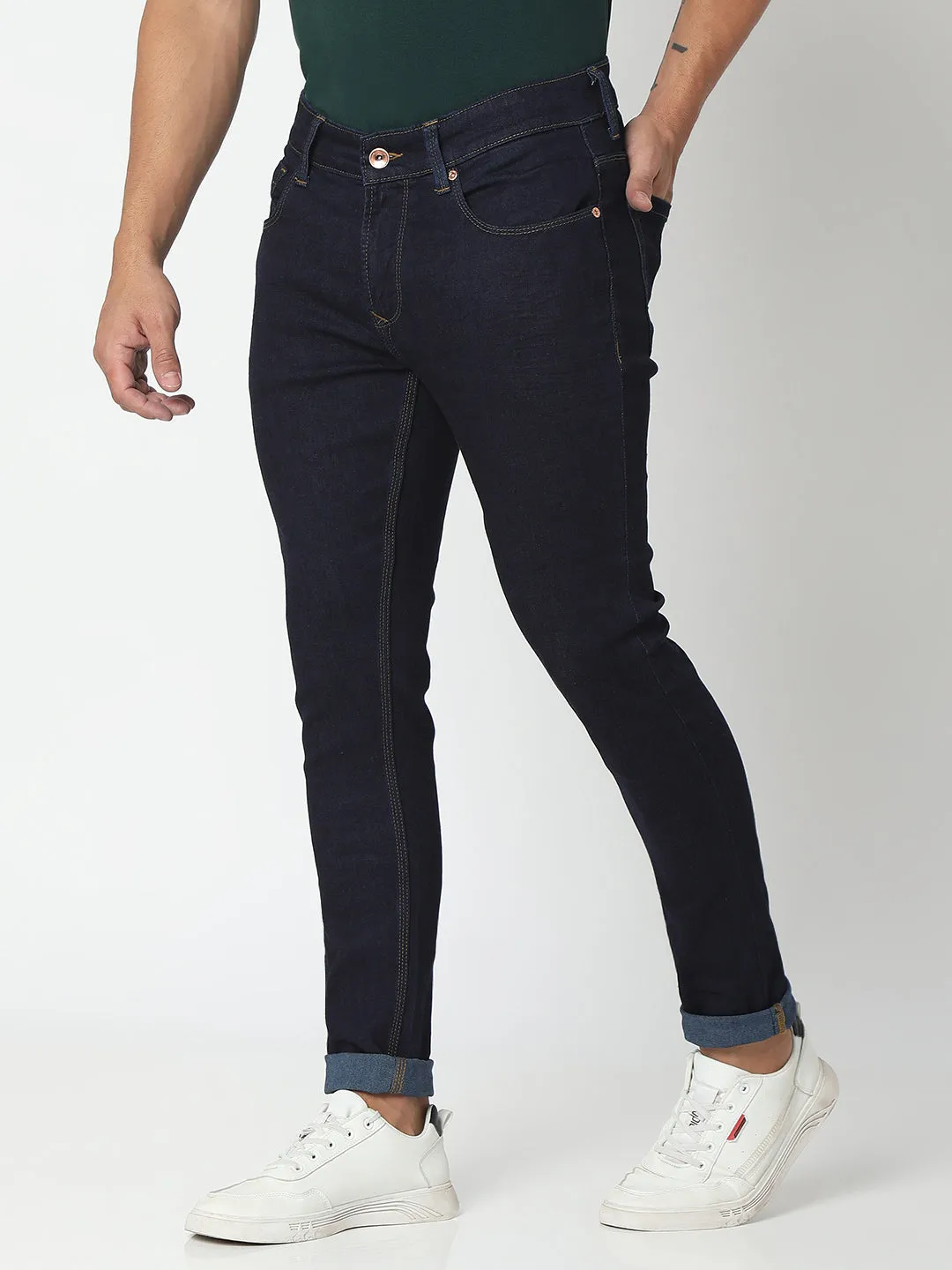 Spykar Raw Blue Cotton Slim Fit Tapered Length Jeans For Men (Kano)