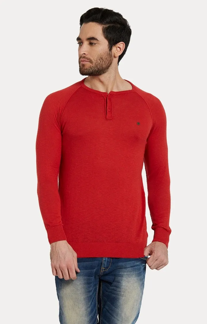 Spykar Red Solid Slim Fit Men T-Shirts